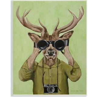 Stupell industrier sjove søde hjort kikkert kamera maleri grønt baggrund design af coco de paris 13 x 19 grøn