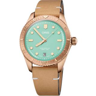 ORIS Divers 65 Bronze Cotton Candy, grøn med læderrem -38mm