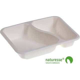 Menu bakke Bagasse 2-rum, 250 stk 227 x 178 x 45 mm, Biocoated