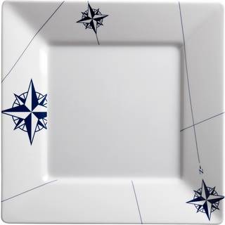 Melamintallerkener Marine Business Northwind Square, non-slip, hvid/blå, 25 cm, 6-pack
