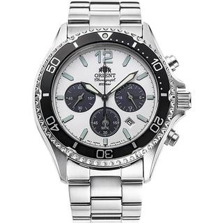 Orient Mako Solar Chronograph Quartz White Dial Steel Bracelet Men’s Watch RA-TX0203S10B