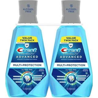 Crest Pro-Health Advanced Mouthwash Alkoholfri Multi-Protection Fresh Mint 1 L (33,8 fl oz) Pakke med 2 Crest Mouthwash Mundskyl Alkoholfri Flour