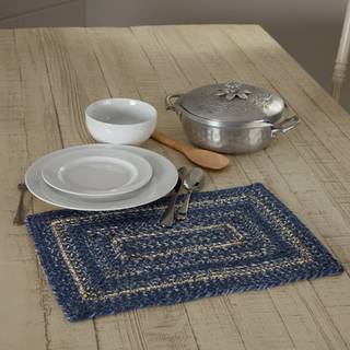 VHC Brands Farmhouse Great Falls Blue Table Placemat Blue White Jute Blend Rectangle 12x18 tum