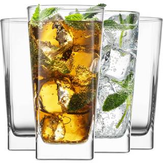 Hjem Essentials & Beyond Highball Glasses 16 oz. Sæt af 4 høje firkantede glas kopper premium kvalitet drikkevarer køligere glasvarer. Bruger til