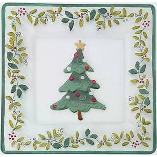 Pfaltzgraff vinterberry h?ndmalet firkantet glas juletr?plade hvid