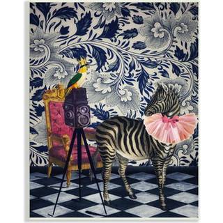 Studell Industries Vintage Camera and Safari Animals Regal Floral Pattern Wall Plack 13 x 19 Blue