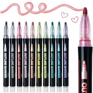 Hr. Pen-dobbelt linje oversigtsmark?rer 10 farver skimmer mark?rer skitserer mark?rer selvudlinie metalliske mark?rer skitserer penne metalliske