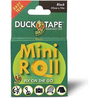 Duck Tape Mini Rulle Sort - Den originale, stærke og vandtætte gaffertape og duct-tape af stof til reparation, 25 mm x 10 m