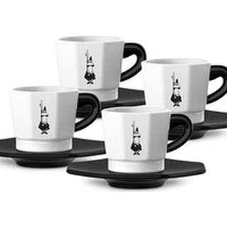 Bialetti - 4 stk espressokopper og undertallerkner, sort & hvid