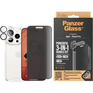 iPhone 15 Pro PanzerGlass 3-i-1 Bundle m. EasyAligner - Cover / Privacy Skærmbeskyttelse (UWF) / Kamerabeskyttelse - Gennemsigtig / Sort