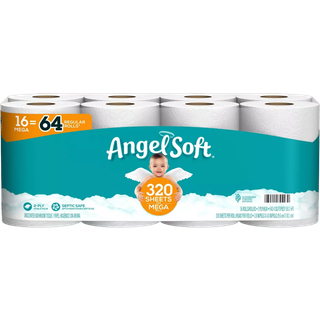 Angel Soft toiletpapir 16 mega ruller = 64 almindelige ruller blødt og stærkt toiletvæv