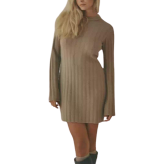Nelly - Beige - Short Rib Knit Dress - X-Small