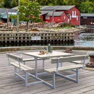 PLUS Picnic bord/bænkesæt med 4 ryglæn, gråbrun/nåletræ, 224 cm