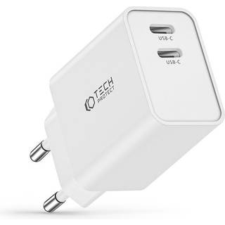 Tech-Protect PD 35W Vægoplader m. 2 x USB-C - Hvid