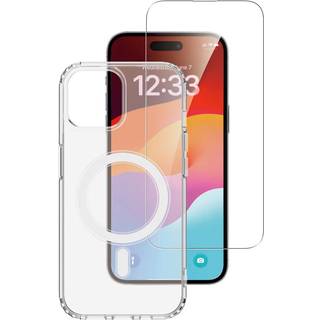iPhone 15 Plus 4smarts Premium Starter Set - MagSafe Bagside Cover, Skærmbeskyttelse & 20W Vægoplader - Gennemsigtig / Hvid