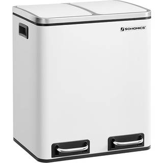 Songmics Kitchen Bin, 2 x 15 l Stål skraldespand, trinbakke med indre spande, hvid