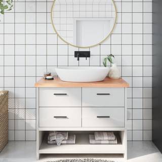 bordplade til badeværelse 100x50x(2-4) cm massivt træ lysebrun