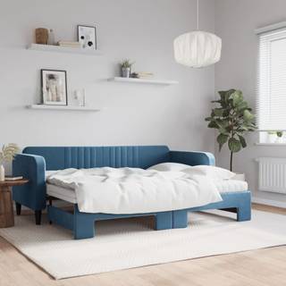 daybed med udtræk og madras 80x200 cm velour blå