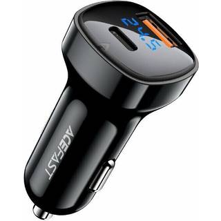 Oplader Acefast B4, 66W, USB-C + USB, med display - Sort