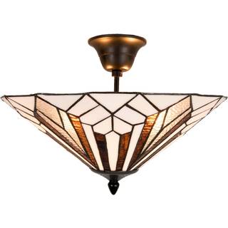 Loftlampe 5896 i tiffanylook, hvid-brun