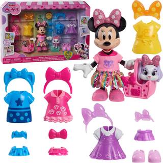 Just Play Disney Junior Minnie Mouse Glitter and Glam Pet Fashion Set - 23-dele dukke og tilbehørssæt, officielt licenseret, Alder: 3+