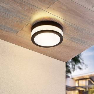 Lindby loftlampe Flavi, Ø 23 cm, sort, glas, IP44, E27