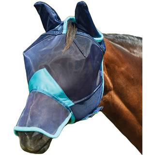 Weatherbeeta - Fluemaske, Comfitec Deluxe Fine Meshmaske Med Ører & Næse - PONY / Navy/Turkis