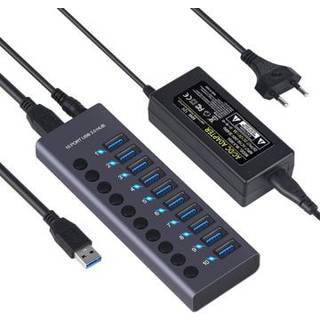 10-ports USB 3.0 Hub med individuelle strømafbrydere - Grå