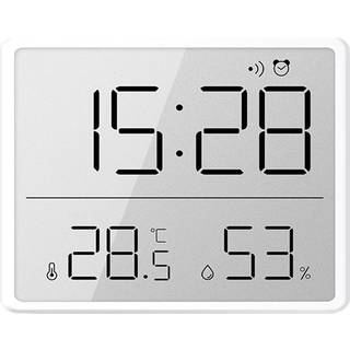 Digitalt Barometer med ur til væggen - Sølv
