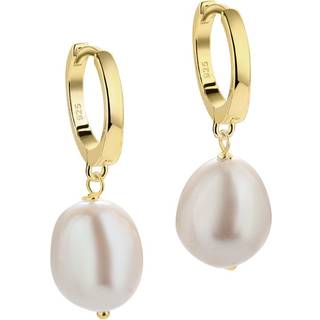 MAREN PEARL BIG, 13 mm. blanke klik creoler med 12 mm. ferskvandsperle vedhæng.