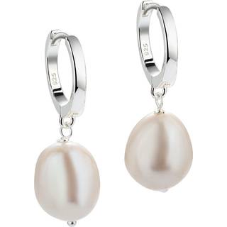 MAREN PEARL BIG, 13 mm. blanke klik creoler med 12 mm. ferskvandsperle vedhæng.