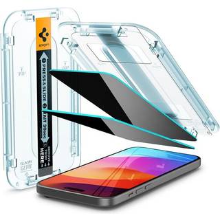 iPhone 15 / 16 Spigen EZ Fit Glas.tR Skærmbeskyttelse 2. Stk - Privacy Filter - Case Friendly - Gennemsigtig