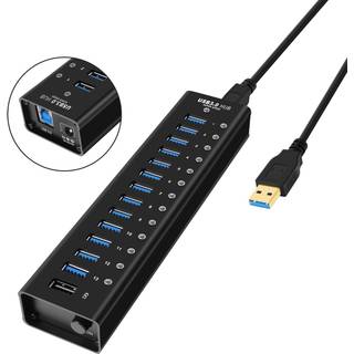NÖRDIC strømforsynet 14-ports USB 3.0 HUB 5 Gbps 1,2 mm kabel aluminium sort med strømforsyning