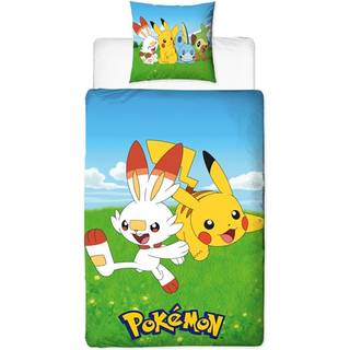 Pokemon sengetøj - 140x200 cm - Pikachu og Scorbunny - 2 i 1 sengesæt - Dynebetræk i 100% bomuld