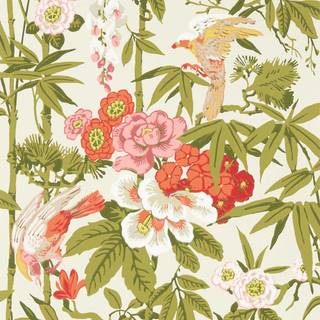 Bamboo & Birds Mandarin Red/Olive - DWAW217128