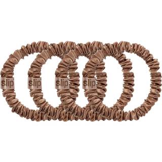 Slip - Skinny Hårelastikker I Ren Silke - 4 Hårelastikker - Scrunchies Pure Silk Skinny Light Brown - For Women
