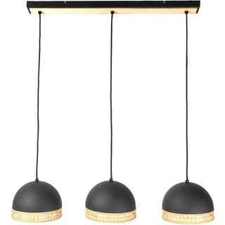 Lindby Lonnaris hængelampe, rattan, sort, 3 lk