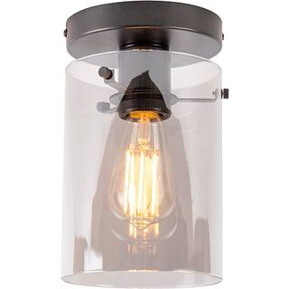 Design loftslampe sort med røgglas - Dome