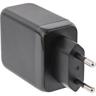 Inline USB PD power supply, GaN charger 3-port, dual USB-C + USB-A, 65W