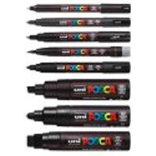 Uni Posca 8-tip akrylmalingsmark?r s?t sort ikke-giftig ACMI-certificeret giver dig mulighed for at farve p? enhver overflade, ideel til graffiti