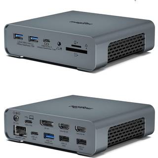 NÖRDIC 1 til 16 USB-C dockingstation tredobbelte skærme 2xHDMI 1xDP 4K60Hz 7xUSB 1xUSB-C PD65W 1xRJ45 1xAudio 1xSD 1xMicro SD Thunderbolt 3/4 USB4
