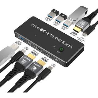 NÖRDIC HDMI 2.1 8K60Hz KVM-switch 2 til 1 HDCP2.3 HDR10 med 4xUSB-A-udgang