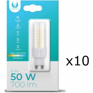 LED-lampe, G9, 8W, 230V, 3000K, 10-pak, Varm hvid