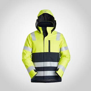 Snickers 1163 protecwork, high-vis vinterjakke med hætte, klasse3 gul/navy M lang