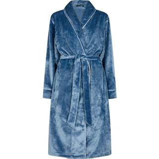 DECOY Lang Morgenkåbe med Piping i Velour til Kvinder i Blå