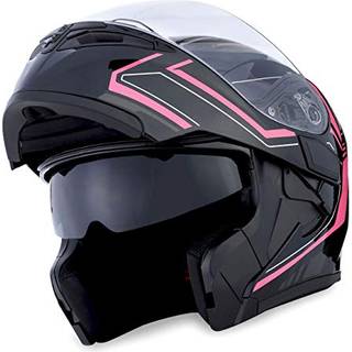 1Storm Motorcykel Modul?r fuld ansigtshjelm Flip op Dual Visor Sun Shield: HB89 Arrow Pink