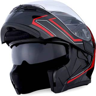 1Storm Motorcykel Modul?r fuld ansigtshjelm Flip op Dual Visor Sun Shield: HB89 Arrow Red