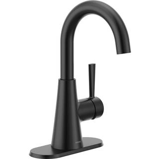 Moen Ronan Matte Black One-Handle Single Hole Moderne badev?relsesvaskhane med valgfri d?kplade og fjederbelastet dr?ningsmontering 84021BL