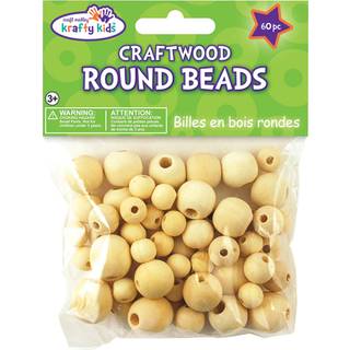 Krafty Kids 24202121003 CW330 Craftwood Assortered Round Perles 10mm-16mm Natural 60-delt