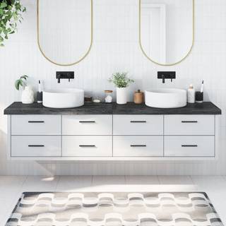 bordplade til badeværelse 220x60x(2-6) cm massivt træ mørkebrun